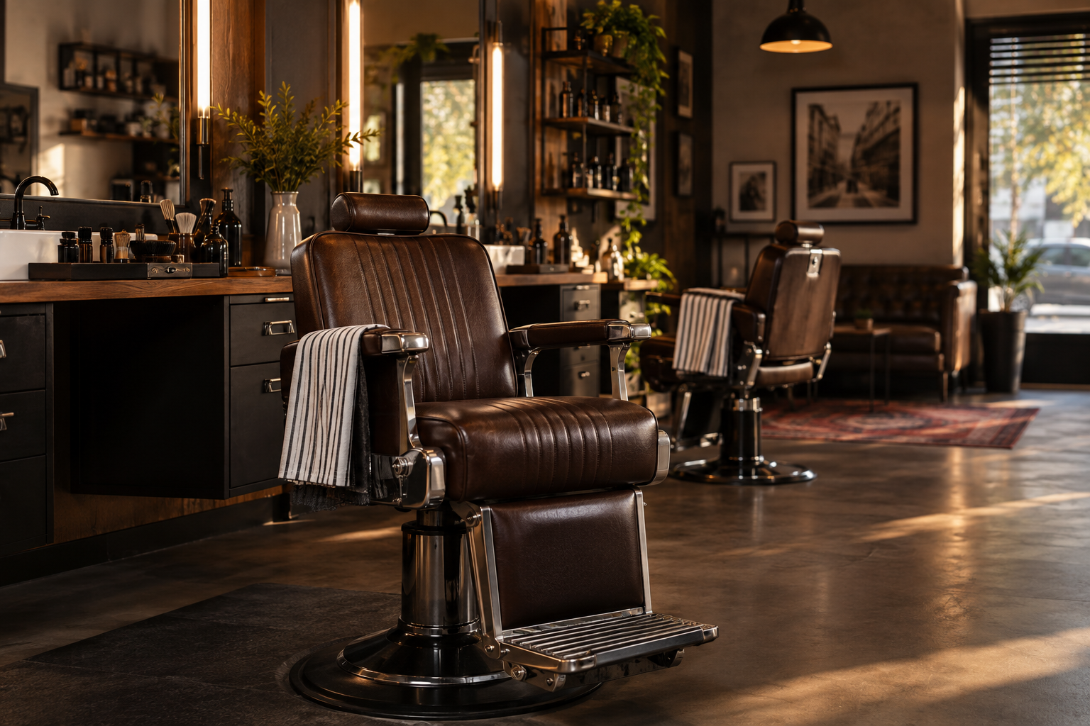 Ambiente editorial inspirado na Barbearia Focus